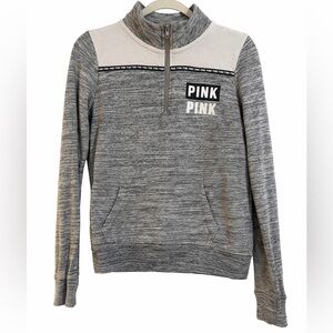 PINK Victoria's Secret Gray & White Quarter-Zip Pullover